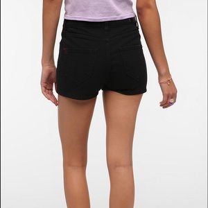 UO black denim high waisted shorts